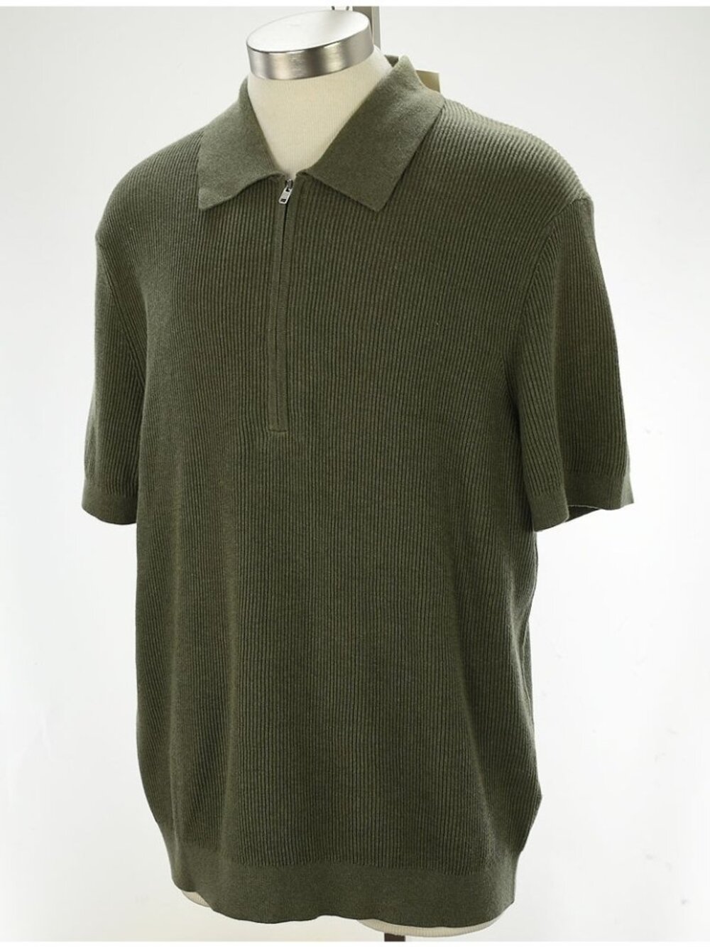 NN07 Green HANSIE Short Sleeve Organic Cotton Ribbed Knit Zip Sweater XL NWT